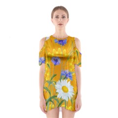 Flowers Daisy Floral Yellow Blue Shoulder Cutout One Piece