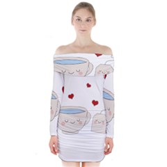 Cute Tea Long Sleeve Off Shoulder Dress by Valentinaart