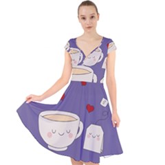 Cute Tea Cap Sleeve Front Wrap Midi Dress