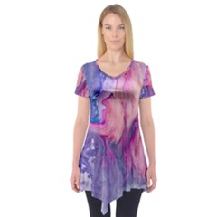 Marbled,ultraviolet,violet,purple,pink,blue,white,stone,marble,modern,trendy,beautiful Short Sleeve Tunic  by NouveauDesign