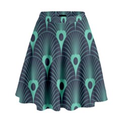 Blue,teal,peacock Pattern,art Deco High Waist Skirt