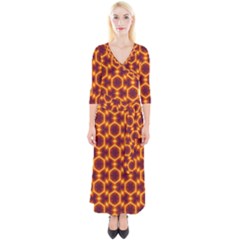 Black And Orange Diamond Pattern Quarter Sleeve Wrap Maxi Dress