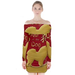 Year Of The Dog - Chinese New Year Long Sleeve Off Shoulder Dress by Valentinaart