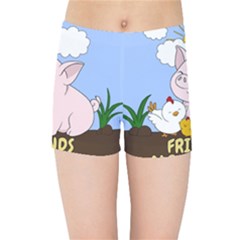 Friends Not Food - Cute Pig And Chicken Kids Sports Shorts by Valentinaart