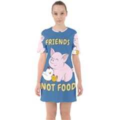 Friends Not Food - Cute Pig And Chicken Sixties Short Sleeve Mini Dress by Valentinaart