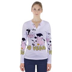 Friends Not Food - Cute Cow, Pig And Chicken V-neck Long Sleeve Top