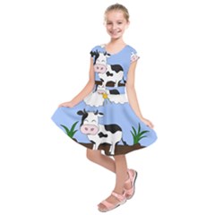 Friends Not Food - Cute Cow Kids  Short Sleeve Dress by Valentinaart