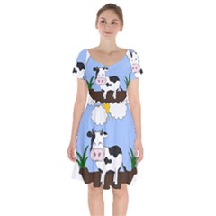 Friends Not Food - Cute Cow Short Sleeve Bardot Dress by Valentinaart