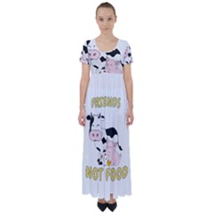 Friends Not Food - Cute Cow, Pig And Chicken High Waist Short Sleeve Maxi Dress