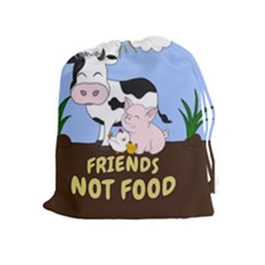 Friends Not Food - Cute Cow, Pig And Chicken Drawstring Pouches (extra Large) by Valentinaart
