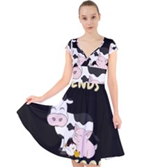 Friends Not Food - Cute Cow, Pig And Chicken Cap Sleeve Front Wrap Midi Dress by Valentinaart