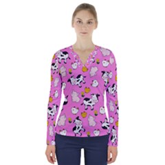 The Farm Pattern V-neck Long Sleeve Top