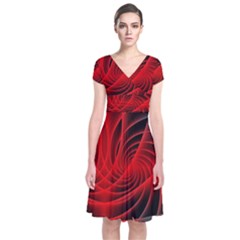 Red Abstract Art Background Digital Short Sleeve Front Wrap Dress