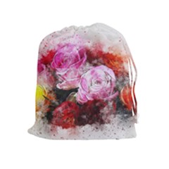 Flowers Roses Wedding Bouquet Art Drawstring Pouches (extra Large) by Nexatart