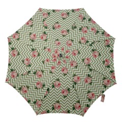 Green Chevron Rose Hook Handle Umbrellas (small) by snowwhitegirl