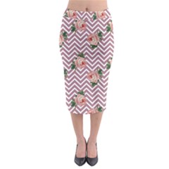 Violet Chevron Rose Midi Pencil Skirt