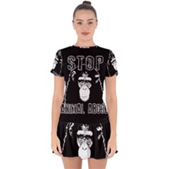 Stop Animal Abuse - Chimpanzee  Drop Hem Mini Chiffon Dress by Valentinaart