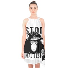 Stop Animal Testing - Chimpanzee  Halter Collar Waist Tie Chiffon Dress by Valentinaart