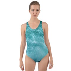 Green Ocean Splash Cut-out Back One Piece Swimsuit by snowwhitegirl