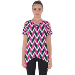 Chevron Pink Green Retro Cut Out Side Drop Tee