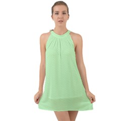    Classic Mint Green & White Herringbone Pattern Halter Tie Back Chiffon Dress by PodArtist