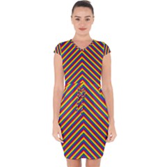 Gay Pride Flag Rainbow Chevron Stripe Capsleeve Drawstring Dress  by PodArtist