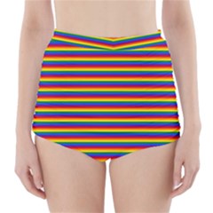 Horizontal Gay Pride Rainbow Flag Pin Stripes High-waisted Bikini Bottoms by PodArtist