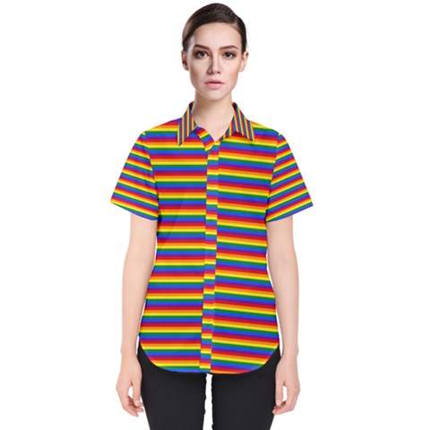 Horizontal Gay Pride Rainbow Flag Pin Stripes Women s Short Sleeve Shirt by PodArtist