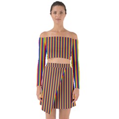 Vertical Gay Pride Rainbow Flag Pin Stripes Off Shoulder Top With Skirt Set by PodArtist