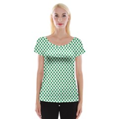 Green Shamrock Clover On White St  Patrick s Day Cap Sleeve Tops by PodArtist