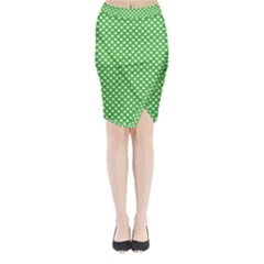 White Heart-shaped Clover On Green St  Patrick s Day Midi Wrap Pencil Skirt by PodArtist