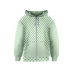 Green Heart-shaped Clover On White St  Patrick s Day Kids  Zipper Hoodie by PodArtist