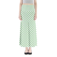 Green Heart-shaped Clover On White St  Patrick s Day Full Length Maxi Skirt by PodArtist