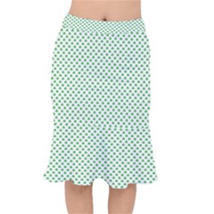 Green Heart-shaped Clover On White St  Patrick s Day Mermaid Skirt by PodArtist