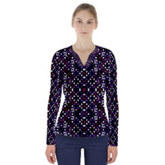 Futuristic Geometric Pattern V-neck Long Sleeve Top