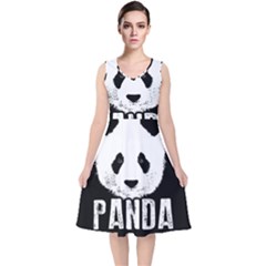 Panda  V-neck Midi Sleeveless Dress 