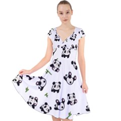 Panda Pattern Cap Sleeve Front Wrap Midi Dress