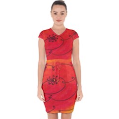 Flower Capsleeve Drawstring Dress 