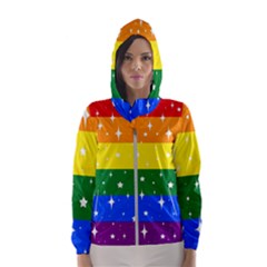 Sparkly Rainbow Flag Hooded Wind Breaker (women) by Valentinaart