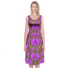 Roses Dancing On A Tulip Field Of Festive Colors Midi Sleeveless Dress by pepitasart