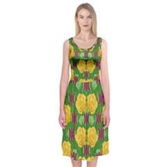 Roses Dancing On  Tulip Fields Forever Midi Sleeveless Dress by pepitasart