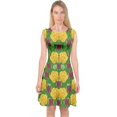 Roses Dancing On  Tulip Fields Forever Capsleeve Midi Dress by pepitasart