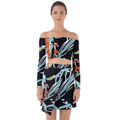 Multicolor Abstract Design Off Shoulder Top With Skirt Set by dflcprints