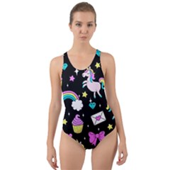 Cute Unicorn Pattern Cut-out Back One Piece Swimsuit by Valentinaart