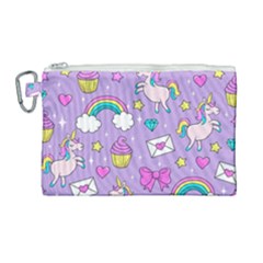 Cute Unicorn Pattern Canvas Cosmetic Bag (large) by Valentinaart