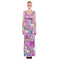 Cute Unicorn Pattern Maxi Thigh Split Dress by Valentinaart