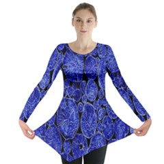 Neon Abstract Cobalt Blue Wood Long Sleeve Tunic  by Nexatart