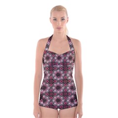 Oriental Ornate Pattern Boyleg Halter Swimsuit  by dflcprints