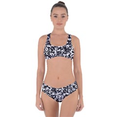 Black And White Abstract Texture Criss Cross Bikini Set