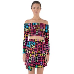 Colorful Rhombus And Triangles                                   Off Shoulder Top With Skirt Set